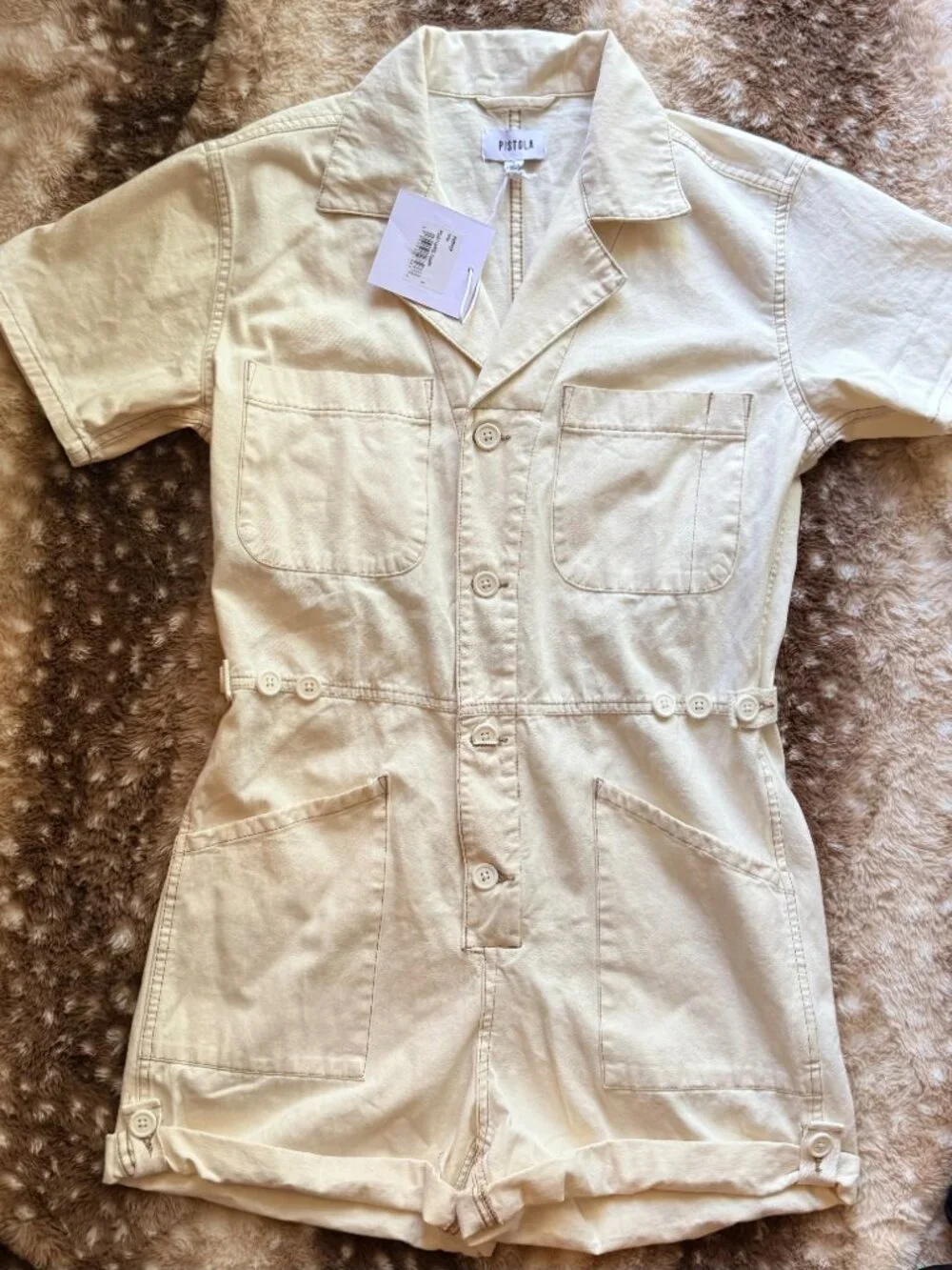 S NWT Pistola Parker Field Suit Ecru Utility Short Romper